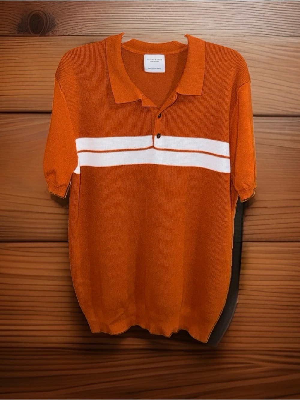 Stitches & Rivets Burnt Orange Polo w/White Chest Stripe-Casual Knit Shirt-XL-EC